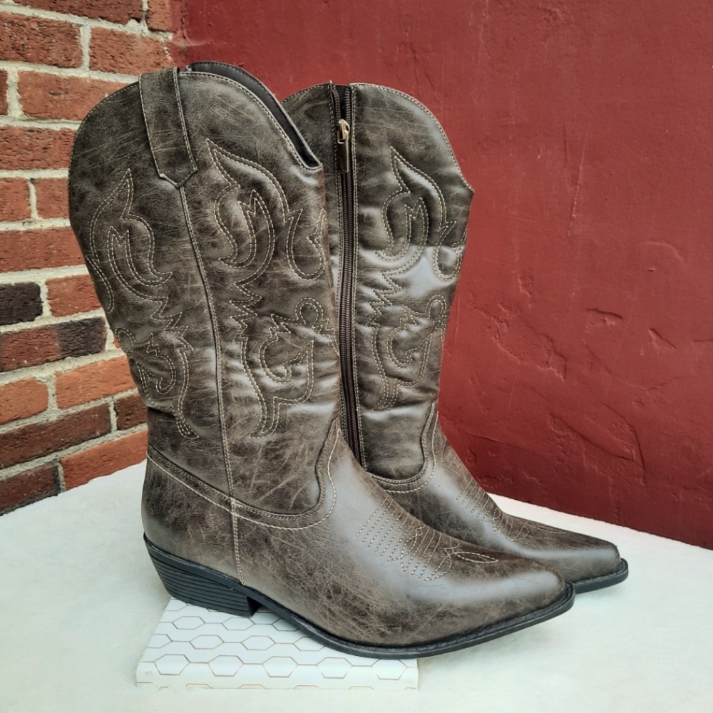Avenue Cloudwalkers Cowgirl Boots Pinch Toe Side Zip Mid Calf Wide 11 Brown